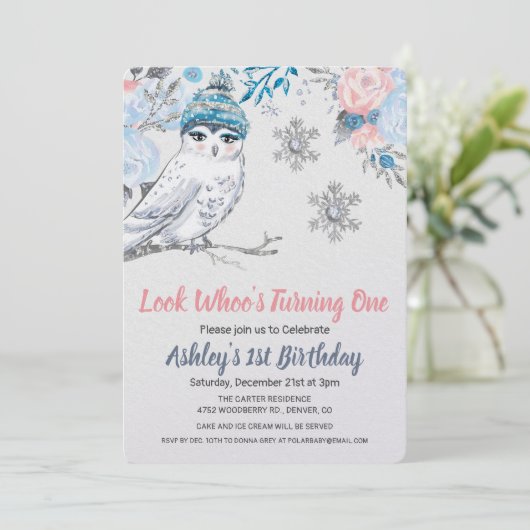 ANY AGE - Uil Bloemen Verjaardag uitnodiging (Staand voorkant)