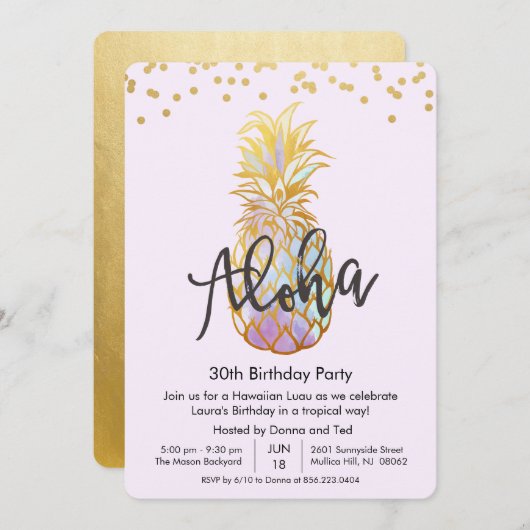 ANY AGE - Verjaardag Aloha Luau Feestuitnodiging Kaart (Voorkant / Achterkant)