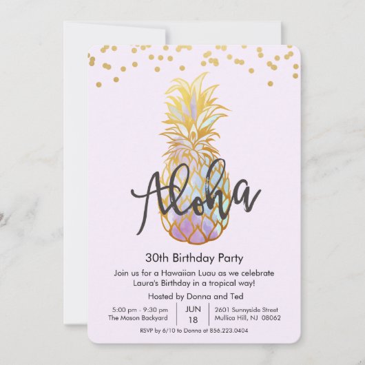 ANY AGE - Verjaardag Aloha Luau Feestuitnodiging Kaart (Voorkant)