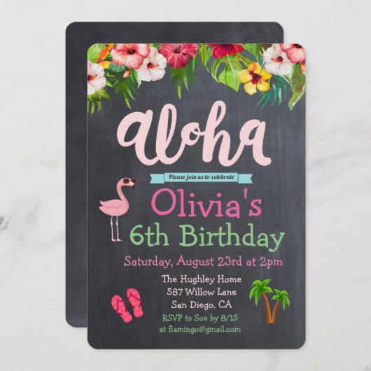 ANY AGE - Verjaardag Aloha Luau Tropische uitnodig Kaart (Voorkant / Achterkant)