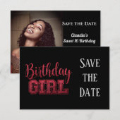 Any Age Verjaardag Bewaar de datum Foto Glitter Zw Aankondiging (Voorkant / Achterkant)