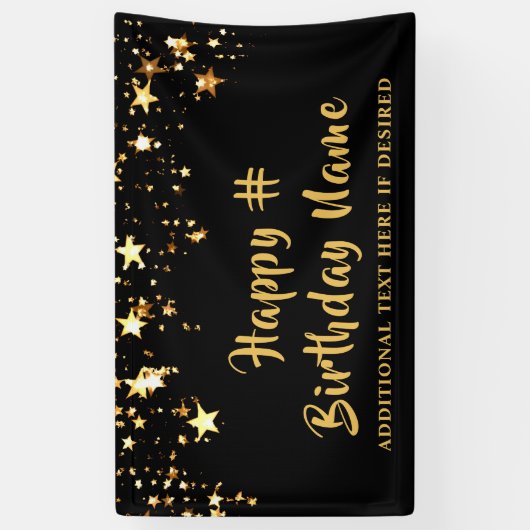 ANY AGE Verjaardag Black Gold Stars Custom Bericht Spandoek (Verticaal)
