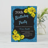 Any Age Verjaardag Blauw Glitter Gele Rozen Kaart (Staand voorkant)