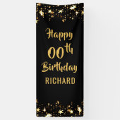 ANY AGE Verjaardag Borstel Scrip Zwart Goud Sterre Spandoek (Verticaal)