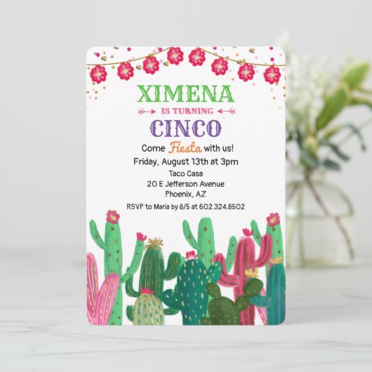 ANY AGE - Verjaardag Fiesta Cactus Uitnodiging (Staand voorkant)