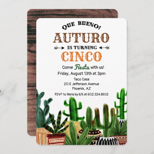 ANY AGE - Verjaardag Fiesta Cactus Uitnodiging (Voorkant / Achterkant)