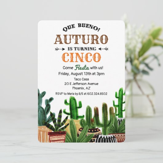 ANY AGE - Verjaardag Fiesta Cactus Uitnodiging (Staand voorkant)