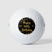 Any Age Verjaardag Monogram Zwart Goud Sterren Golfballen (Voorkant)