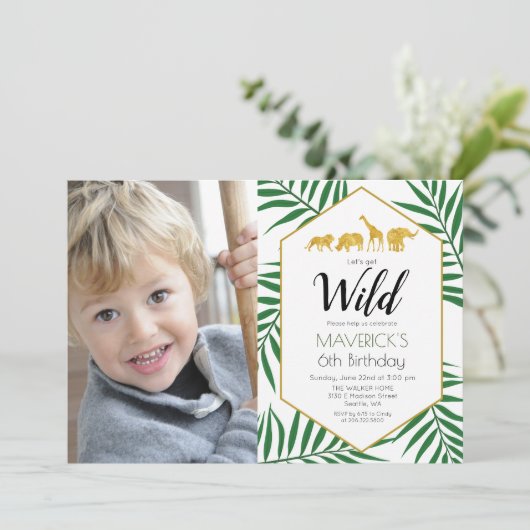 ANY AGE - Verjaardag Oerwoud Safari Invitation Kaart (Staand voorkant)