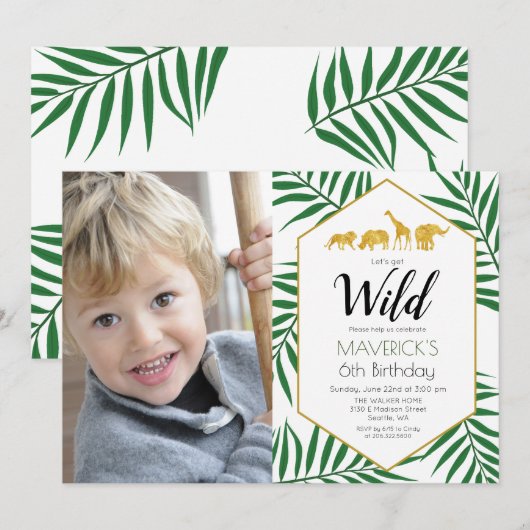 ANY AGE - Verjaardag Oerwoud Safari Invitation Kaart (Voorkant / Achterkant)