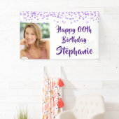 Any Age Verjaardag Paarse Confetti Handgeschreven  Spandoek (Insitu)