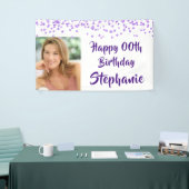 Any Age Verjaardag Paarse Confetti Handgeschreven  Spandoek (Beurs)