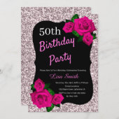 Any Age Verjaardag Roze Glitter Roze Rozen Kaart (Voorkant / Achterkant)