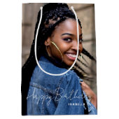 Any Age Verjaardag Trendy gepersonaliseerde foto m Medium Cadeauzakje (Voorkant)