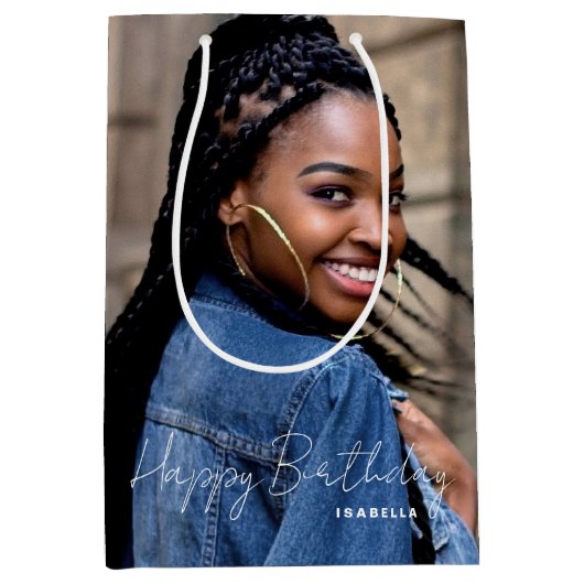 Any Age Verjaardag Trendy gepersonaliseerde foto m Medium Cadeauzakje (Voorkant)