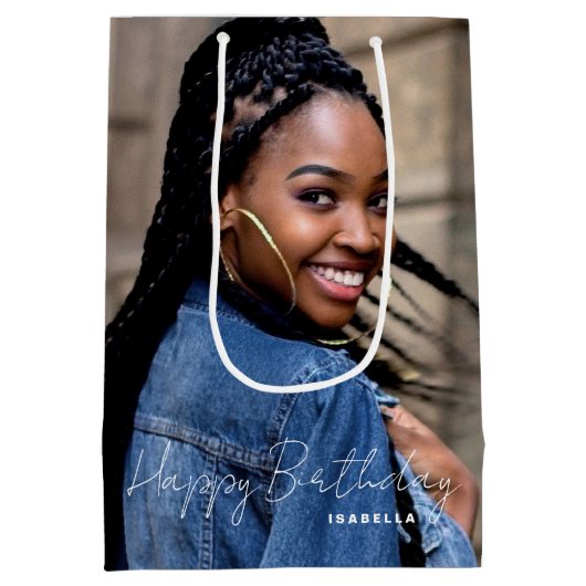 Any Age Verjaardag Trendy gepersonaliseerde foto m Medium Cadeauzakje (Achterkant)