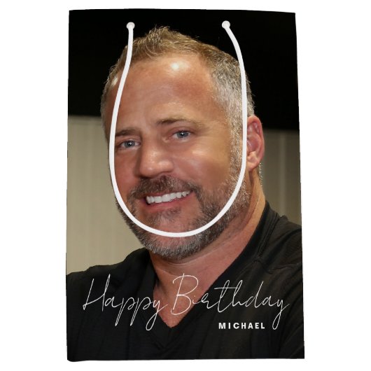 Any Age Verjaardag Trendy gepersonaliseerde foto Medium Cadeauzakje (Voorkant)