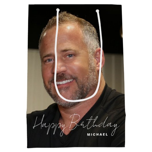 Any Age Verjaardag Trendy gepersonaliseerde foto Medium Cadeauzakje (Achterkant)