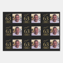 Any Age Verjaardag Zwart Goud Foto Inpakpapier Vel