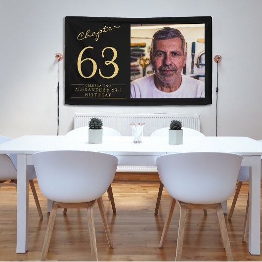 Any Age Verjaardag Zwart Goud Foto Spandoek