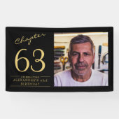 Any Age Verjaardag Zwart Goud Foto Spandoek (Horizontaal)