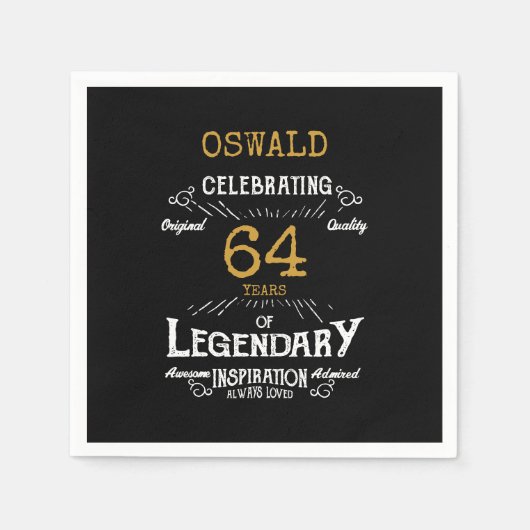 Any Age Verjaardag Zwart Goud Retro Legendary Servet (Voorkant)