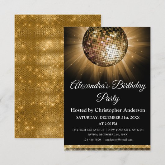 Any Age Verjaardagsfeestje Gouden Sparkle Disco Ba Kaart (Voorkant / Achterkant)