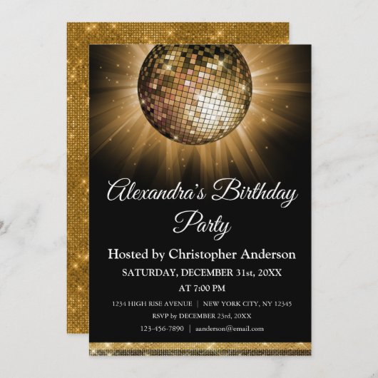 Any Age Verjaardagsfeestje Gouden Sparkle Disco Ba Kaart (Voorkant / Achterkant)