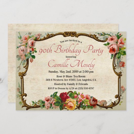 ANY AGE - Victoriaans Bloemen Verjaardagsuitnodigi Kaart (Voorkant / Achterkant)