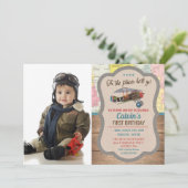 ANY AGE -  Vliegtuig Jongen Verjaardagsuitnodiging Kaart (Staand voorkant)