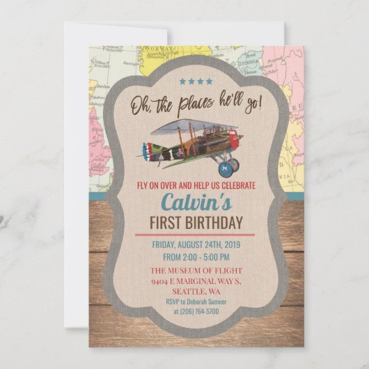 ANY AGE - Vliegtuig Jongen Verjaardagsuitnodiging Kaart (Voorkant)