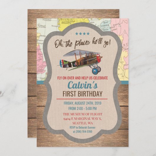 ANY AGE - Vliegtuig Jongen Verjaardagsuitnodiging Kaart (Voorkant / Achterkant)
