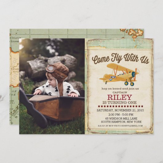 ANY AGE - Vliegtuig reizen uitnodiging (Voorkant / Achterkant)