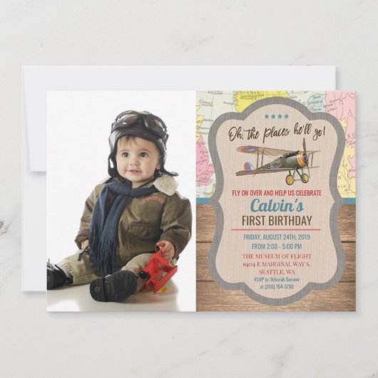 ANY AGE - Vliegtuigfoto Verjaardag uitnodiging (Voorkant)