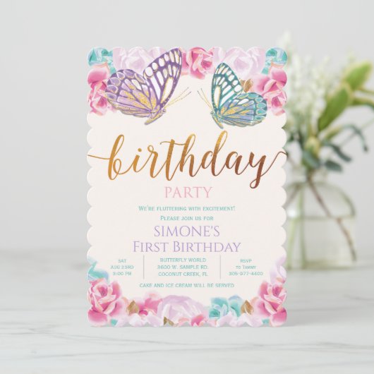 ANY AGE - vlinder verjaardagsuitnodiging Kaart (Staand voorkant)