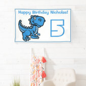 Any Age White en Blue T Rex Dinosaurus Verjaardag Spandoek (Insitu)