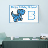 Any Age White en Blue T Rex Dinosaurus Verjaardag Spandoek (Beurs)