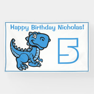 Any Age White en Blue T Rex Dinosaurus Verjaardag Spandoek