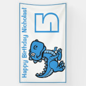 Any Age White en Blue T Rex Dinosaurus Verjaardag Spandoek (Verticaal)