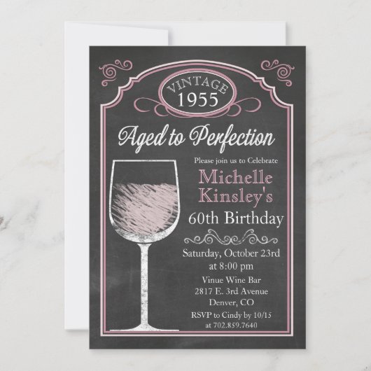 ANY AGE Wijn Chalkboard Volwassen Verjaardag uitno Kaart (Voorkant)