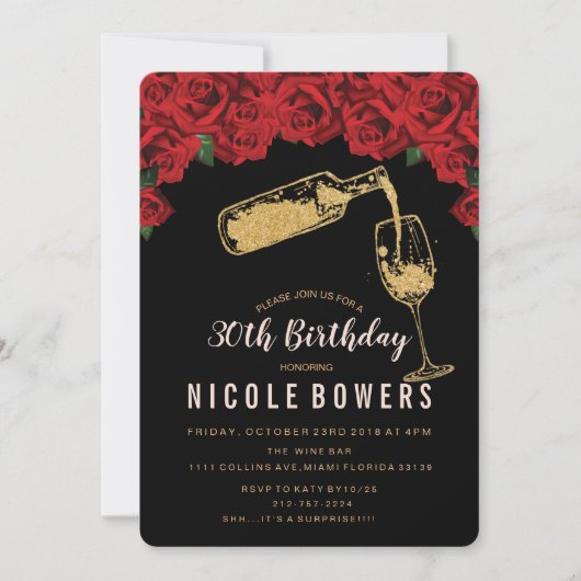 ANY AGE - Wijnglas Glitter Verjaardag uitnodiging (Voorkant)