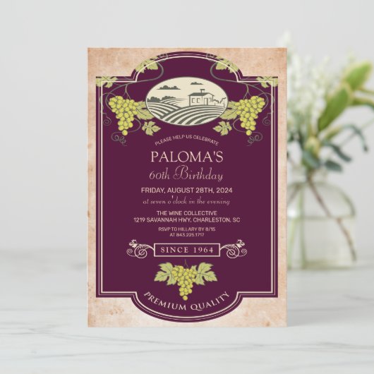 ANY AGE - Wijnlabel Verjaardag Uitnodiging (Staand voorkant)