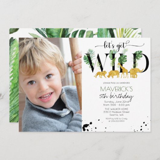ANY AGE - Wild Birthday Oerwoud Safari Invitation Kaart (Voorkant / Achterkant)