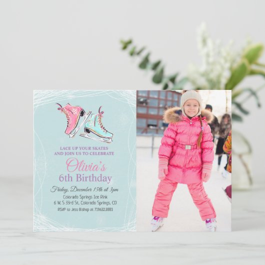 ANY AGE - Winter schaatsen Verjaardag uitnodiging (Staand voorkant)