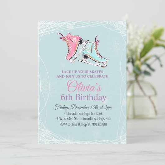 ANY AGE - Winter schaatsen Verjaardag uitnodiging (Staand voorkant)