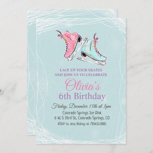 ANY AGE - Winter schaatsen Verjaardag uitnodiging (Voorkant / Achterkant)