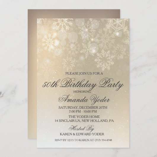 ANY AGE - Winter Sneeuwvlok Verjaardag uitnodiging (Voorkant / Achterkant)