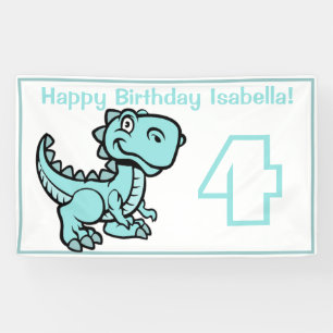 Any Age Wit en Blauwgroen T Rex Dinosaur Verjaarda Spandoek