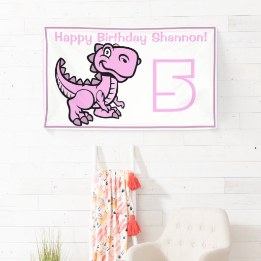 Any Age Wit en Roze T Rex Dinosaurus Verjaardag Spandoek (Insitu)