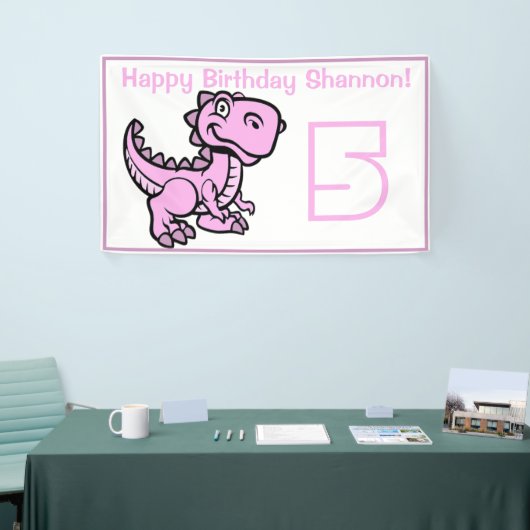 Any Age Wit en Roze T Rex Dinosaurus Verjaardag Spandoek (Beurs)